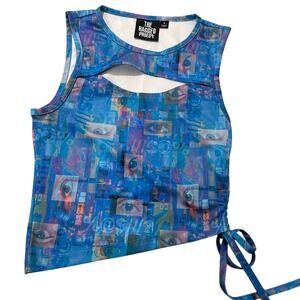 The Ragged Priest Digital Eye Print Cut Out Tank Top Blue Grunge Crop Top, 8